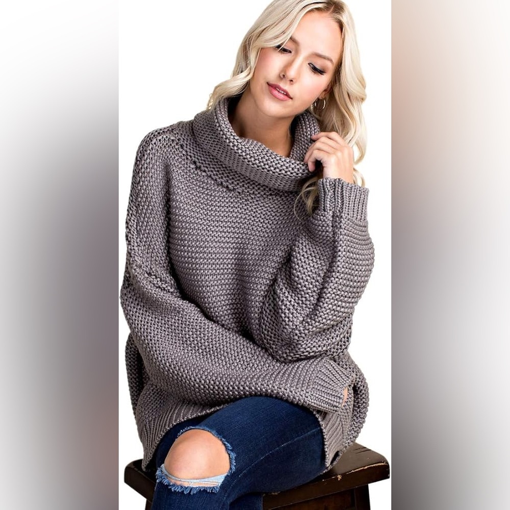 Blushing Heart, Charcoal Grey Chunky Knit Turtleneck S/M